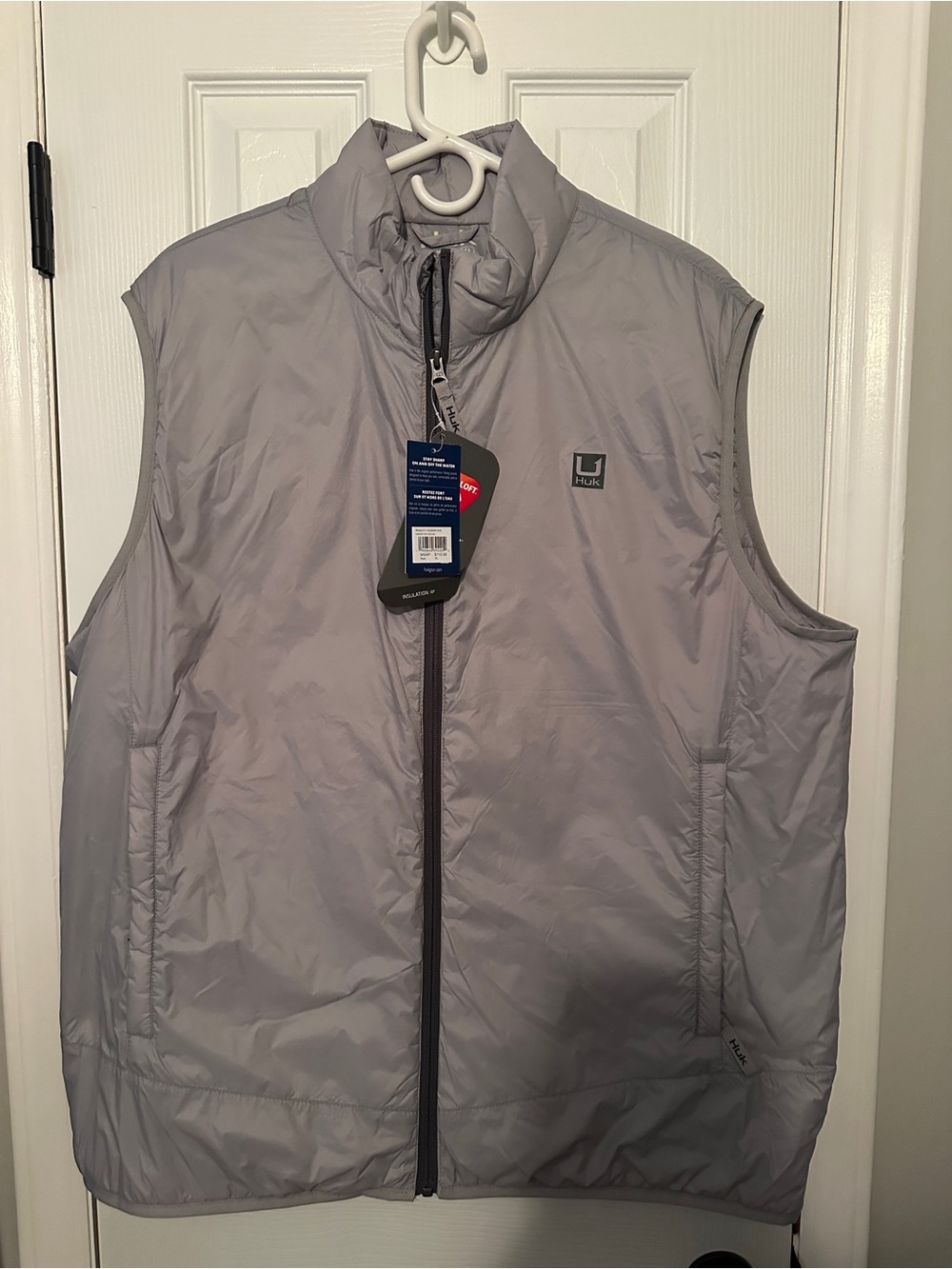 Huk Men's Light Gray Quilted Vest with Stand Collar
